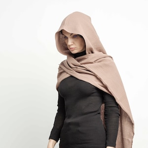 Beige Kapuze Unisex, Bio-Baumwolle Kapuzenschal, Cowl Shrug, Burningman, Festival Gypsy Rave, Wandelbarer Schal, Kapuzenschal, Dune Cosplay