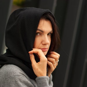 Black Hood, Black Cowl Scarf, Cowl Shrug, Cowl Hood, Festival Head Scarf, Convertible Scarf, Hooded Scarf, Festival Head Wear, Black Scarf