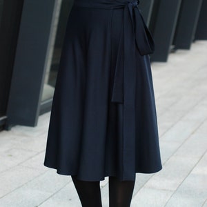 Dark Blue wool Wrap Skirt, high waisted skirt, natural wool skirt for women, mid-calf skirt blue, dark blue circle skirt/Midi length