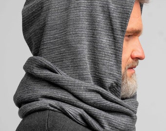 Soft Wool Gray Hood Unisex, Gray Cowl Scarf men, Cowl Shrug men, Cowl Hood, Festival Head Scarf, Convertible Scarf, Hooded Scarf,natura