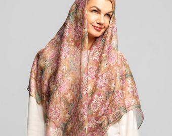 Grand foulard en soie pure 100 % naturelle, foulard en soie pour le cou, foulard pour cheveux en soie, foulard multicolore brillant étole châle, grand foulard en soie hijab, peint