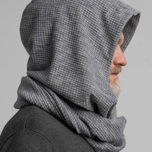 Soft Wool Gray Hood Unisex, Gray Cowl Scarf men, Cowl Shrug men, Cowl Hood, Festival Head Scarf, Convertible Scarf, Hooded Scarf,natura image 1