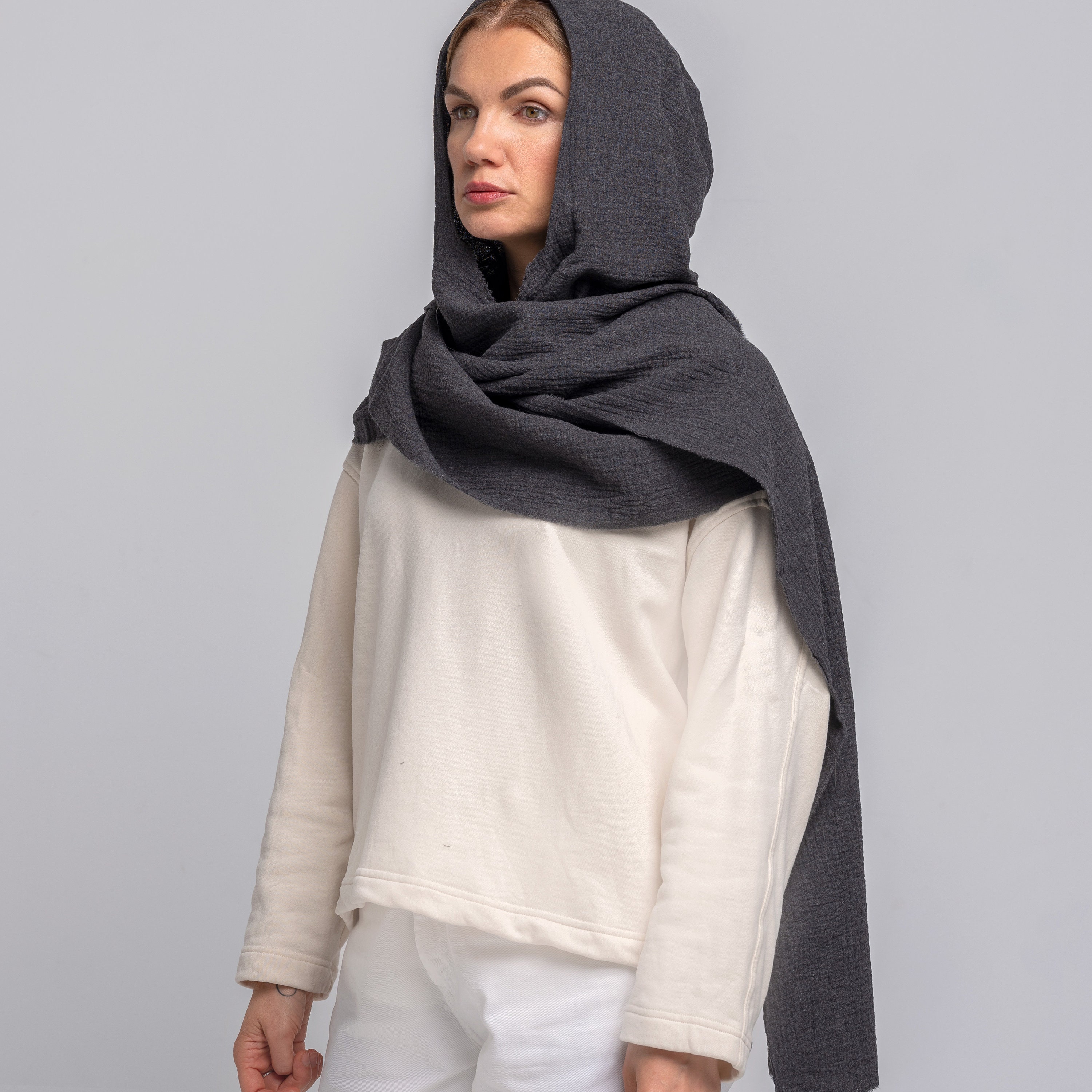 Organic Cotton Hood Unisex, Gray Cowl Scarf, Cowl Shrug Men