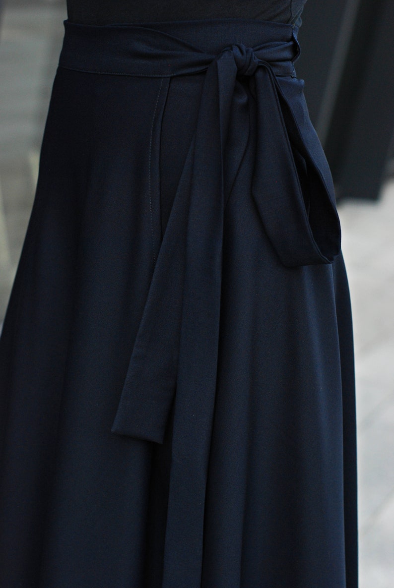 Dark Blue wool Wrap Skirt, high waisted skirt, natural wool skirt for women, mid-calf skirt blue, dark blue circle skirt/Midi length image 8