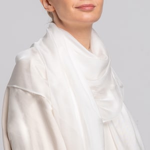 Oversized 100% Natural Pure Silk Scarf, Neck Silk Scarf, Silk Hair scarf, Luxurious Sheen White Scarf Stole Shawl, Big Silk Scarf Hijab image 3