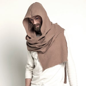 Beige Kapuze Unisex, Cowl Schal aus Bio-Baumwolle, Cowl Shrug, Burningman, Festival Gypsy Rave, Cabrio Schal, Kapuzenschal, Dune cosplay Bild 8