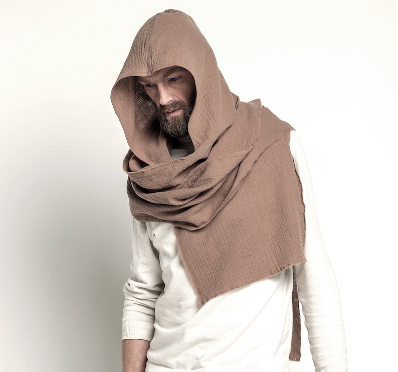 Beige Kapuze Unisex, Cowl Schal aus Bio-Baumwolle, Cowl Shrug, Burningman, Festival Gypsy Rave, Cabrio Schal, Kapuzenschal, Dune cosplay Bild 8