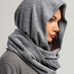 Soft Wool Gray Hood Unisex, Gray Cowl Scarf men, Cowl Shrug men, Cowl Hood, Festival Head Scarf, Convertible Scarf, Hooded Scarf,natura image 7