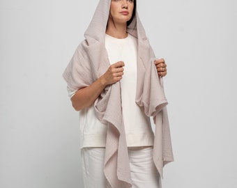 Beige White Hood , Organic Cotton Cowl Scarf, Cowl Shrug