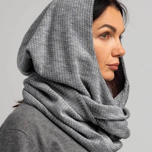 Soft Wool Gray Hood Unisex, Gray Cowl Scarf men, Cowl Shrug men, Cowl Hood, Festival Head Scarf, Convertible Scarf, Hooded Scarf,natura image 6