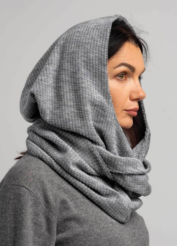 Soft Wool Gray Hood Unisex, Gray Cowl Scarf Men, Cowl Shrug Men