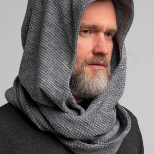 Soft Wool Gray Hood Unisex, Gray Cowl Scarf men, Cowl Shrug men, Cowl Hood, Festival Head Scarf, Convertible Scarf, Hooded Scarf,natura image 3