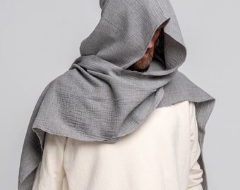 Capuche gris clair unisexe, écharpe de capot en coton biologique, haussement d’épaules de capot, Burningman, Festival Gypsy Rave, écharpe convertible, écharpe à capuche, cosplay Dune