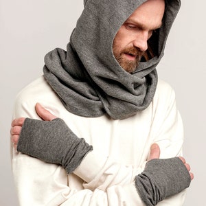 Soft cotton Gray Hood Unisex, Gray Cowl Scarf men, Cowl Shrug men, Cowl Hood, Festival Head Scarf, Convertible Scarf, Hooded Scarf,natura image 6