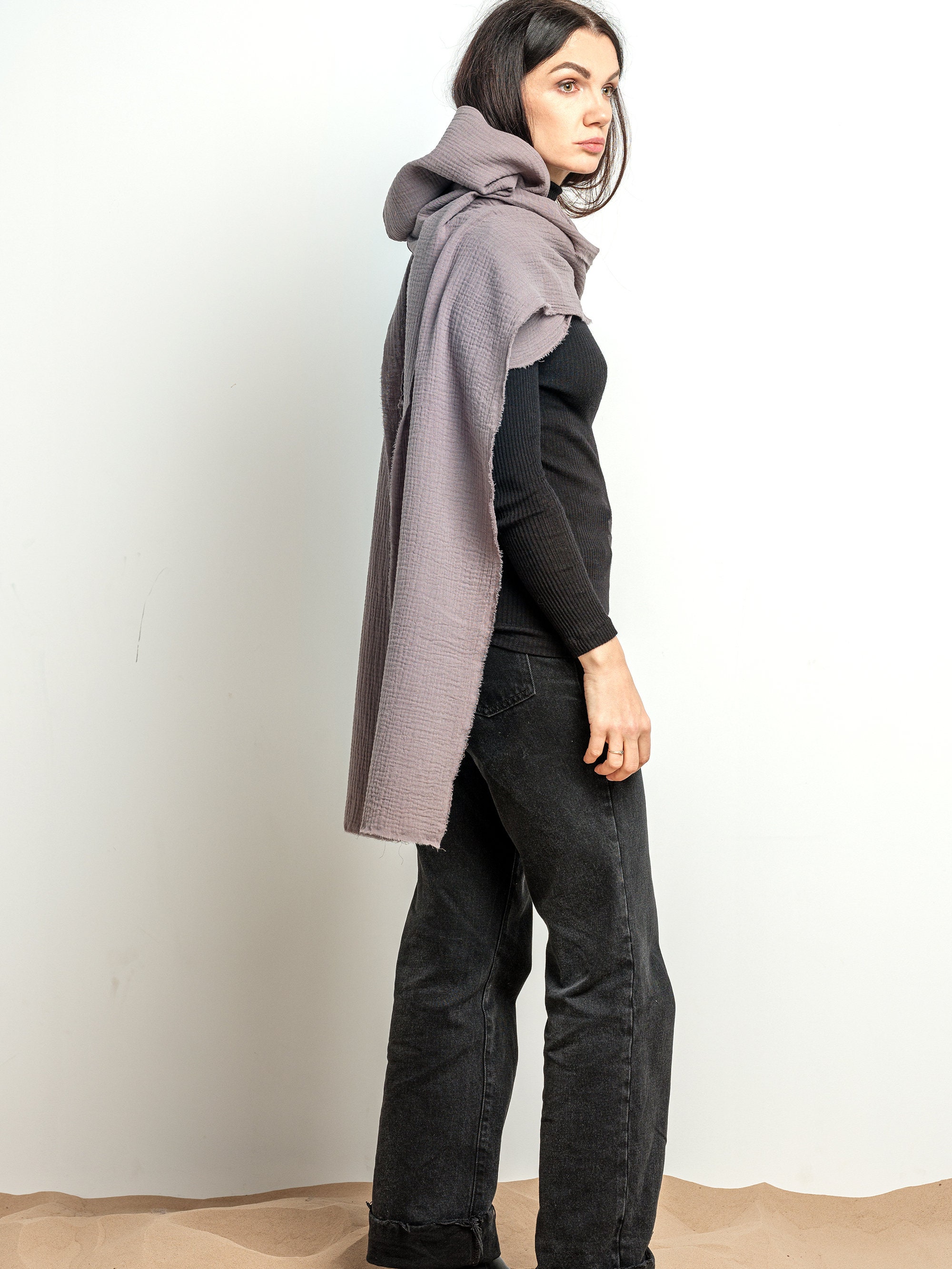 ★Porta★ LOGO LABEL KNIT LONG HOODED MUFFLER CHARCOAL 24WT2 CarbonX® Full Face Knit Hood