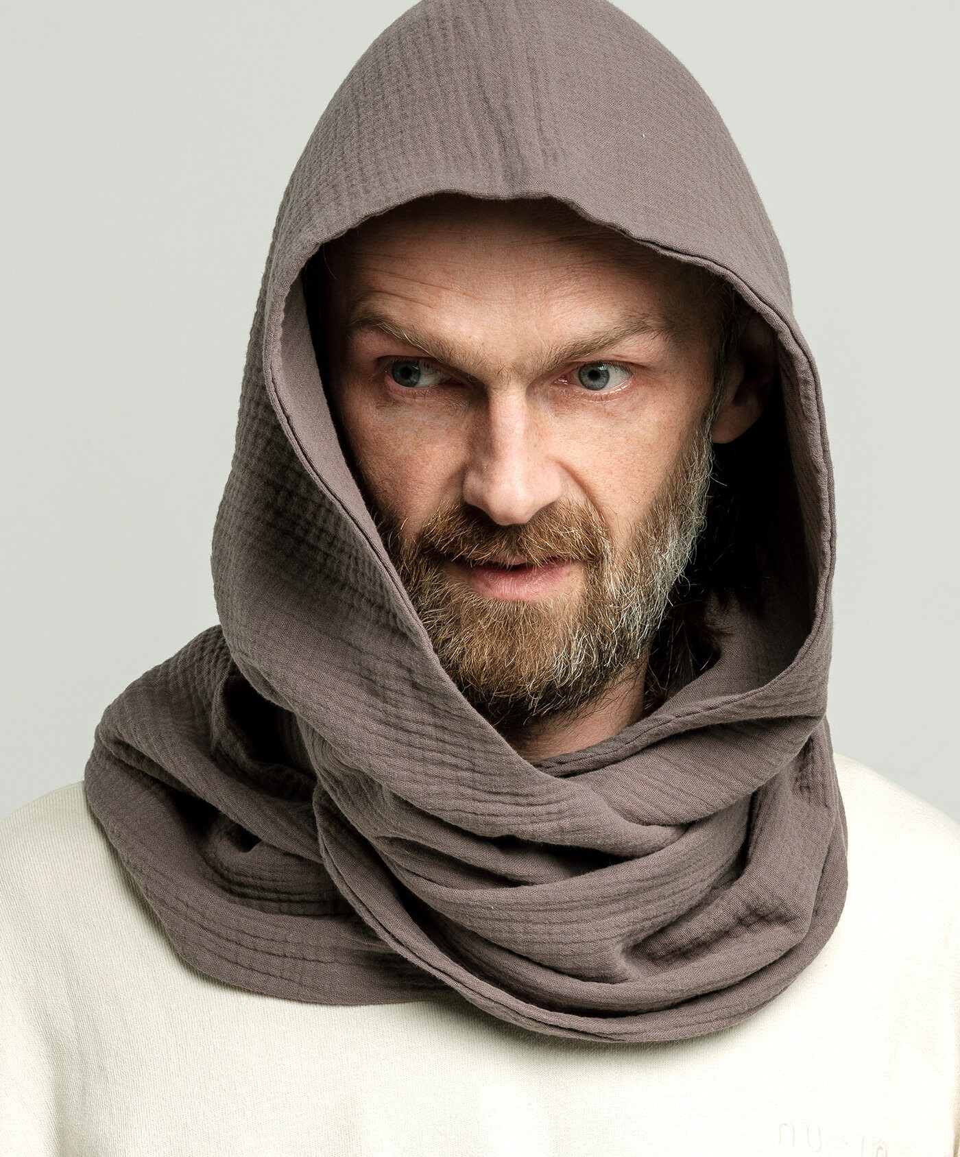 Organic Cotton Gray Hood Unisex, Gauze Muslin Cowl Scarf Men