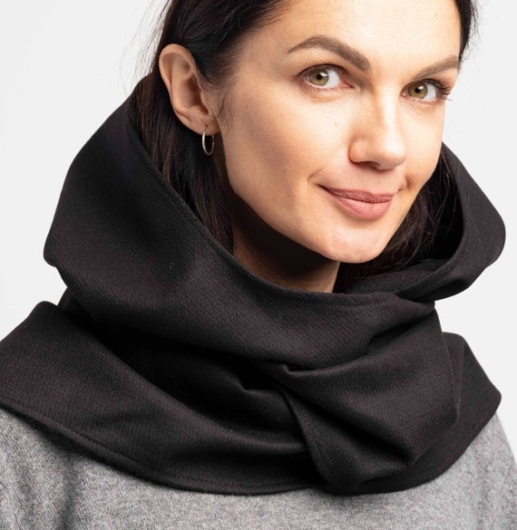 Soft Wool Black Hood Unisex, Black Cowl Scarf , Cowl Shrug