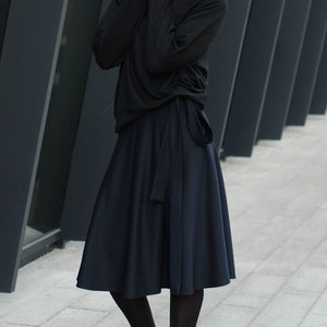 Dark Blue wool Wrap Skirt, high waisted skirt, natural wool skirt for women, mid-calf skirt blue, dark blue circle skirt/Midi length image 6