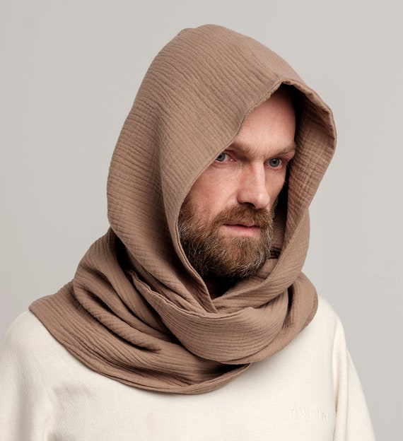 Organic Cotton Beige Hood Unisex, Gauze Muslin Cowl Scarf  display picture 1