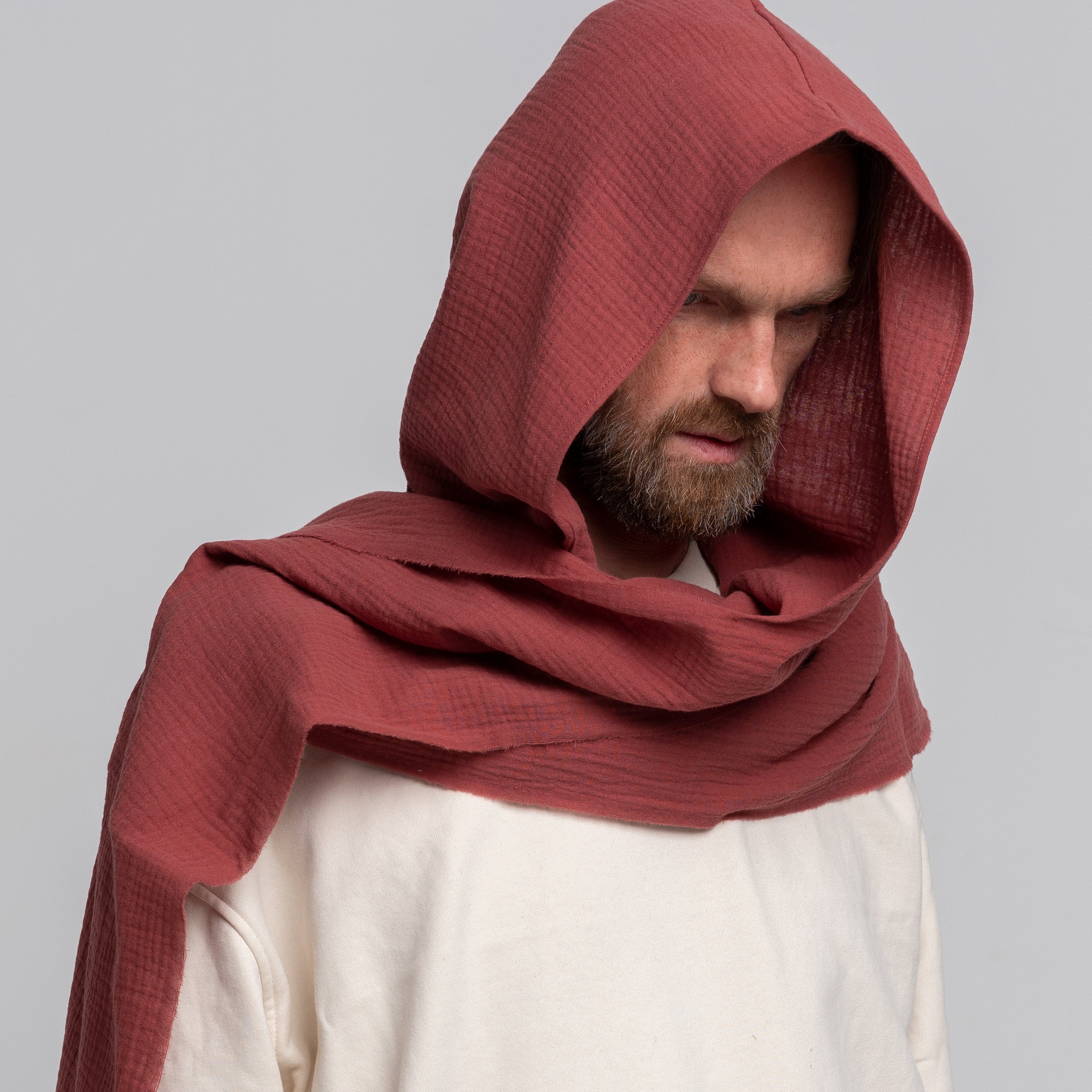 Organic Cotton Hood Unisex, Brick Red Mauve Cowl Scarf, Cowl