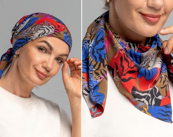 Écharpe en soie carrée de 63 cm, écharpe florale pour femme, écharpe tendance, bandana, foulard en soie, écharpe en soie pure 100 % naturelle, écharpe en soie