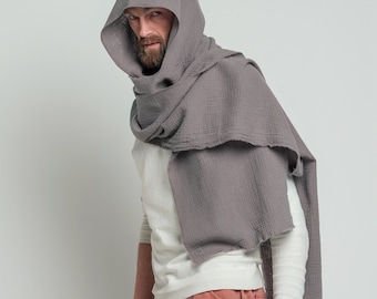 ★FANCYCLUB★PUFF ROUND SCARF HOODIE (MELANGE GRAY)★正規品 Light Grey Hood Unisex, Organic Cotton Cowl Scarf, Cowl