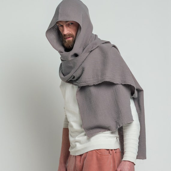 Grey Hood Unisex, Organic Cotton Cowl Scarf, Cowl Shrug Men