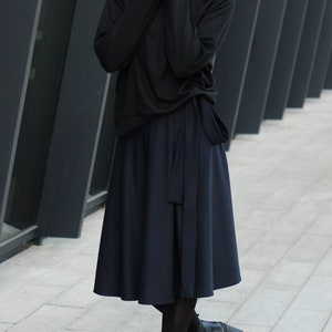 Dark Blue wool Wrap Skirt, high waisted skirt, natural wool skirt for women, mid-calf skirt blue, dark blue circle skirt/Midi length image 7