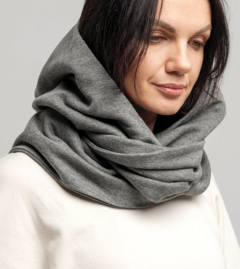 Soft cotton Gray Hood Unisex, Gray Cowl Scarf men, Cowl Shrug men, Cowl Hood, Festival Head Scarf, Convertible Scarf, Hooded Scarf,natura image 10