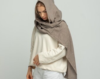 Light Grey Hood Unisex, Organic Cotton Cowl Scarf, Cowl