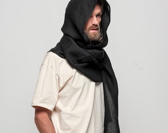 Linnehalsduk med huva, linnehalsduk med huva, linnesjal med huva, linnehalsduk med omlott, linnehalsduk med naturlig linne, cosplay-huva