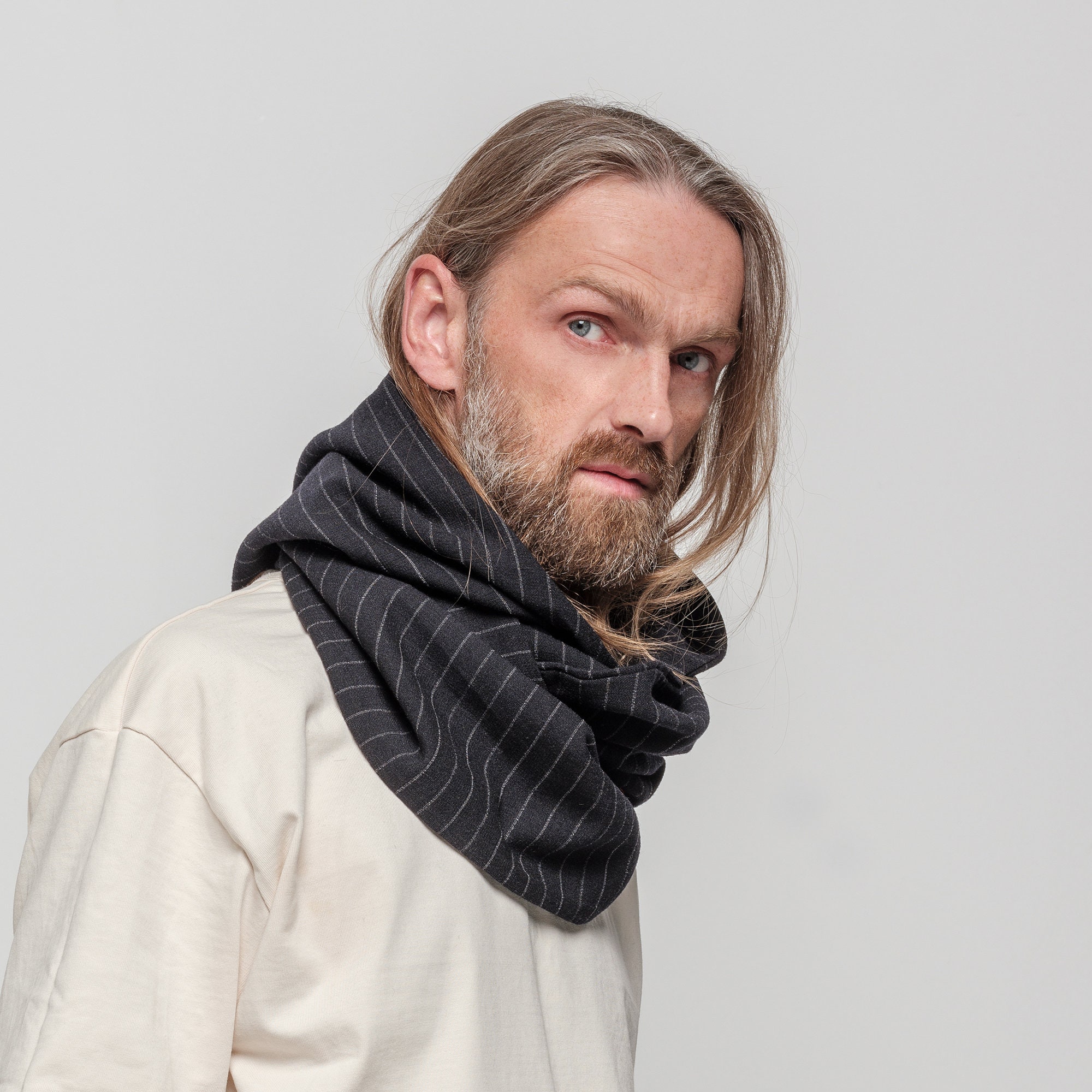 Soft Wool Dark Gray Hood Unisex, Gray Cowl Scarf Men, Cowl