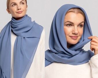 Grande écharpe en soie pure 100 % naturelle, écharpe en soie pour le cou, écharpe pour cheveux en soie, écharpe bleue brillante luxueuse, étole châle, grande écharpe en soie hijab, uni