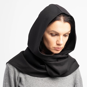 Soft Wool Black Hood Unisex, Black Cowl Scarf , Cowl Shrug , Cowl Hood, Festival Head Scarf, Convertible Scarf, Hooded Scarf, Natural wool