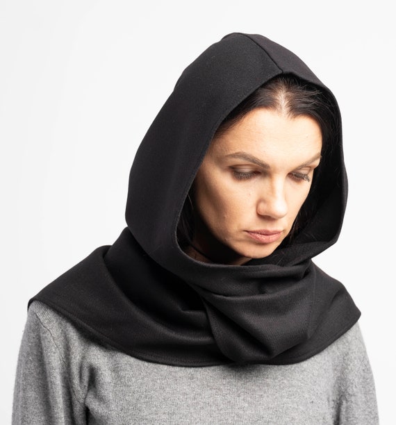 Soft Wool Black Hood Unisex, Black Cowl Scarf , Cowl Shrug , Cowl