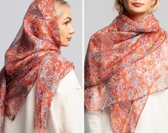 Large 100% Natural Pure Silk Scarf, Neck Silk Scarf, Silk Hair scarf, Multi coloured Sheen Scarf Stole Shawl, Big Silk Scarf Hijab, Painted