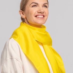 Large 100% Natural Pure Silk Scarf, Neck Silk Scarf, Silk Hair scarf, Luxurious Sheen Yellow Scarf Stole Shawl, Big Silk Scarf Hijab, Plain image 3