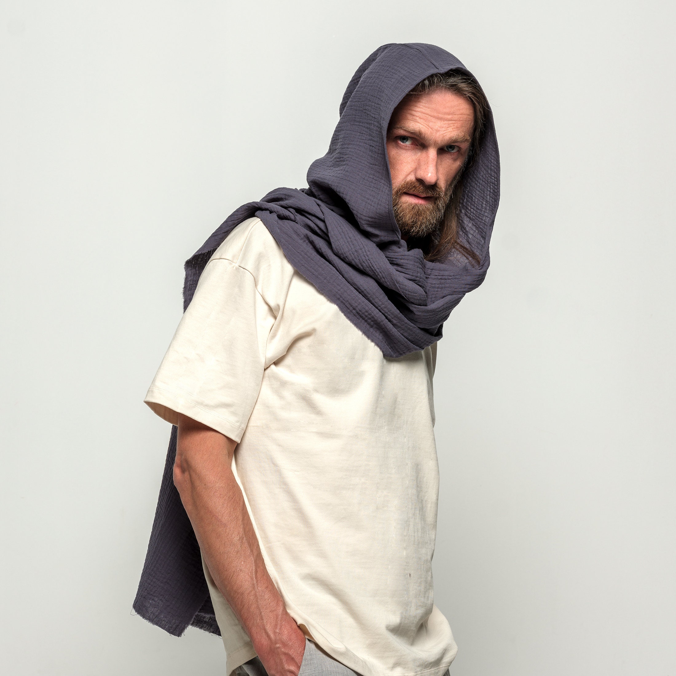 Blue Hood Unisex, Organic Cotton Cowl Scarf, Cowl Shrug