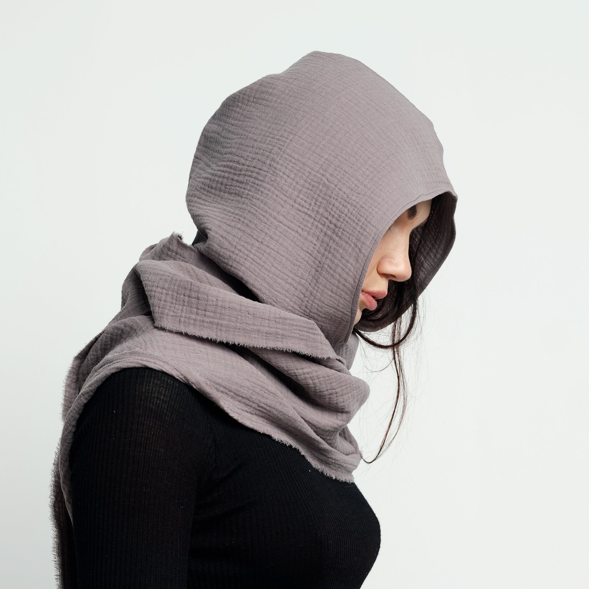 Grey Hood Unisex, Organic Cotton Cowl Scarf, Cowl Shrug