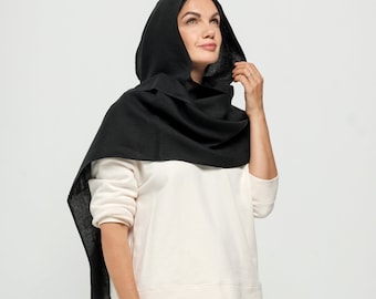 Linen Hooded Scarf, Hooded Linen Scarf, Linen Shawl Hood, Linen Cowl Scarf, Linen Wrap Scarf, Natural Linen Hood, Cosplay Hood