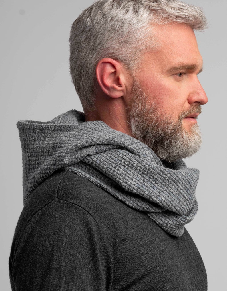 Soft Wool Gray Hood Unisex, Gray Cowl Scarf men, Cowl Shrug men, Cowl Hood, Festival Head Scarf, Convertible Scarf, Hooded Scarf,natura image 4