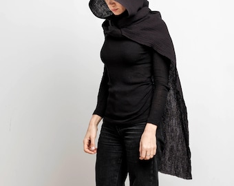 Capuche en coton bio unisexe, écharpe noire, haussement d'épaules pour hommes, Burningman, festival gitane rave, écharpe convertible, écharpe à capuche, cosplay de Dune