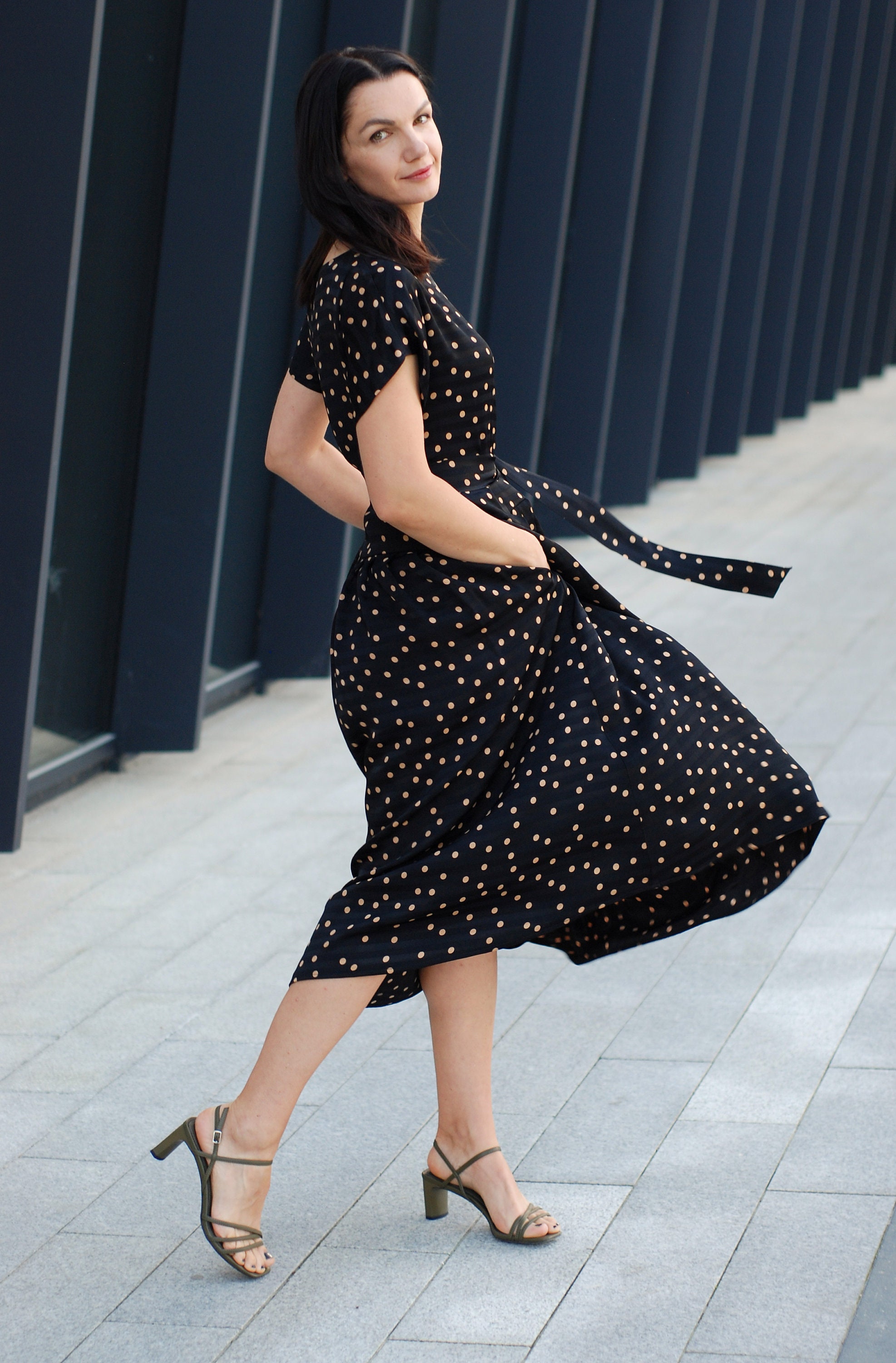 Blue Dress With Black Polka Dots Etsy