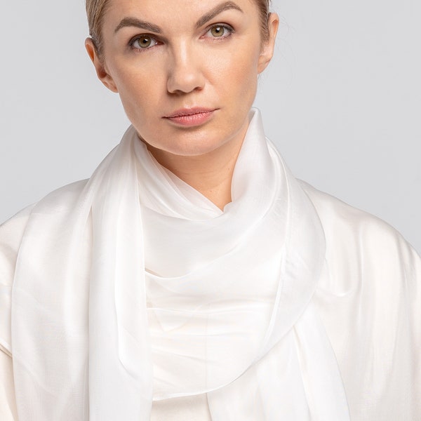 Oversized 100% Natural Pure Silk Scarf, Neck Silk Scarf, Silk Hair scarf, Luxurious Sheen White Scarf Stole Shawl, Big Silk Scarf Hijab