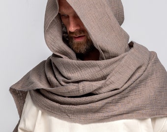 Light Grey Hood Unisex, Organic Cotton Cowl Scarf, Cowl Shrug, Burningman, Festival Gypsy Rave,Convertible Scarf, Hooded Scarf, Dune cosplay