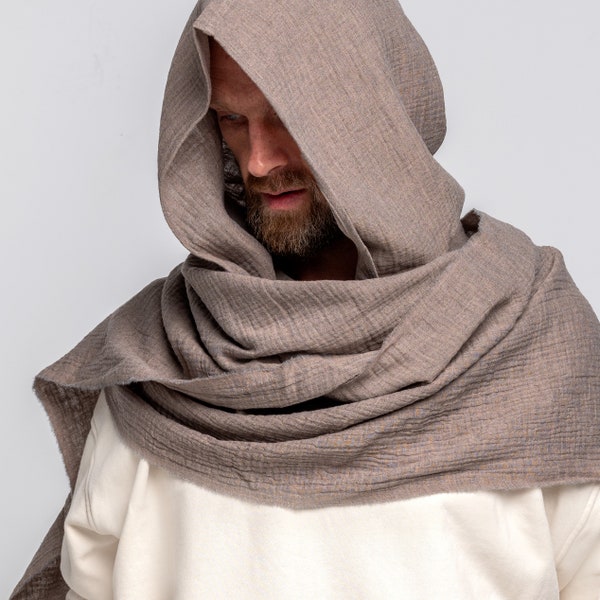 Light Grey Hood Unisex, Organic Cotton Cowl Scarf, Cowl Shrug, Burningman, Festival Gypsy Rave,Convertible Scarf, Hooded Scarf, Dune cosplay