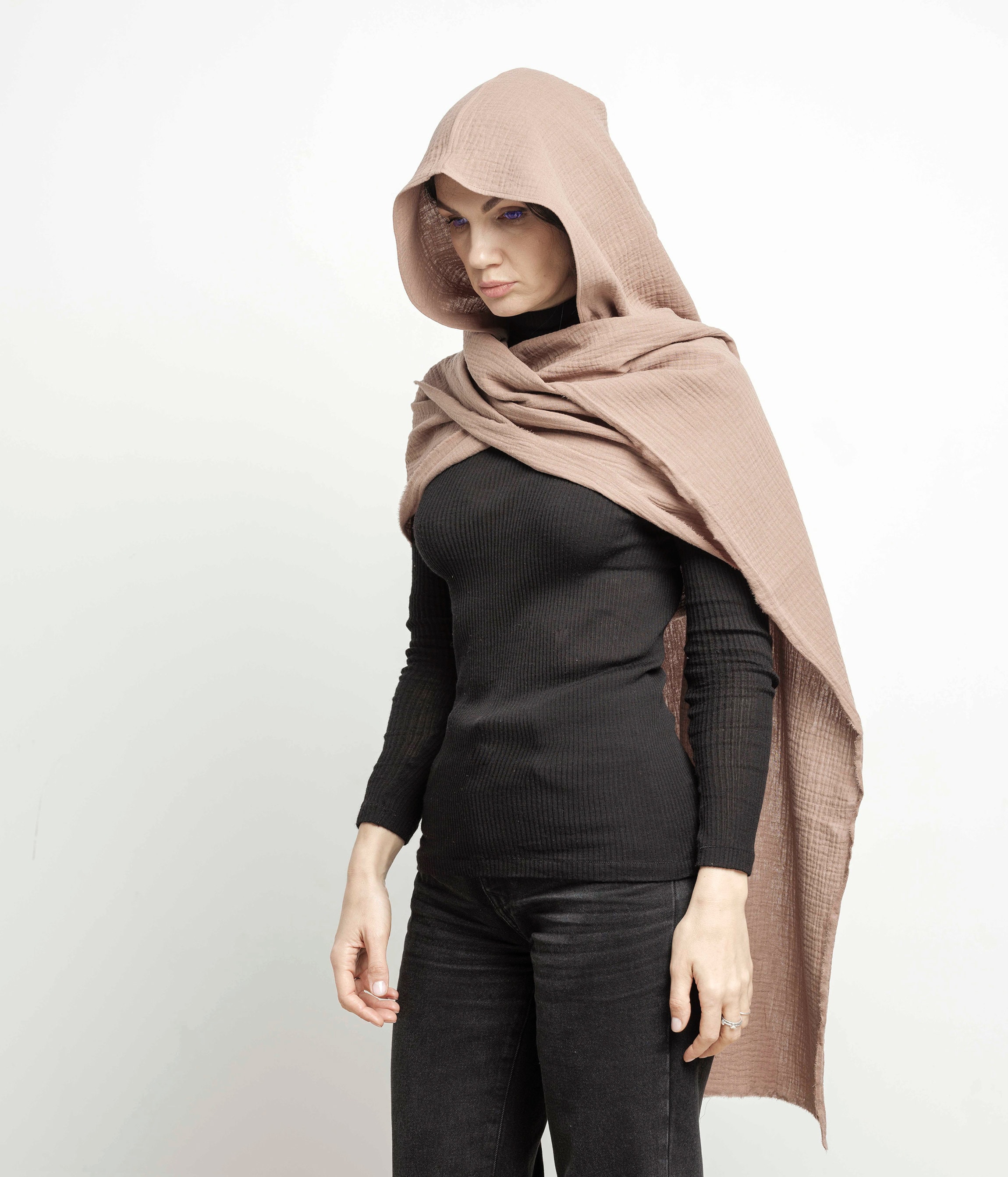 Beige Hood Unisex, Organic Cotton Cowl Scarf, Cowl Shrug Men Beige Hood Unisex, Organic Cotton Cowl Scarf, Cowl Shrug Men