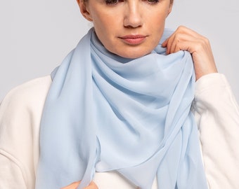 Large 100% Natural Pure Silk Scarf, Neck Silk Scarf, Silk Hair scarf, Luxurious Sheen Blue Scarf Stole Shawl, Big Silk Scarf Hijab, Plain