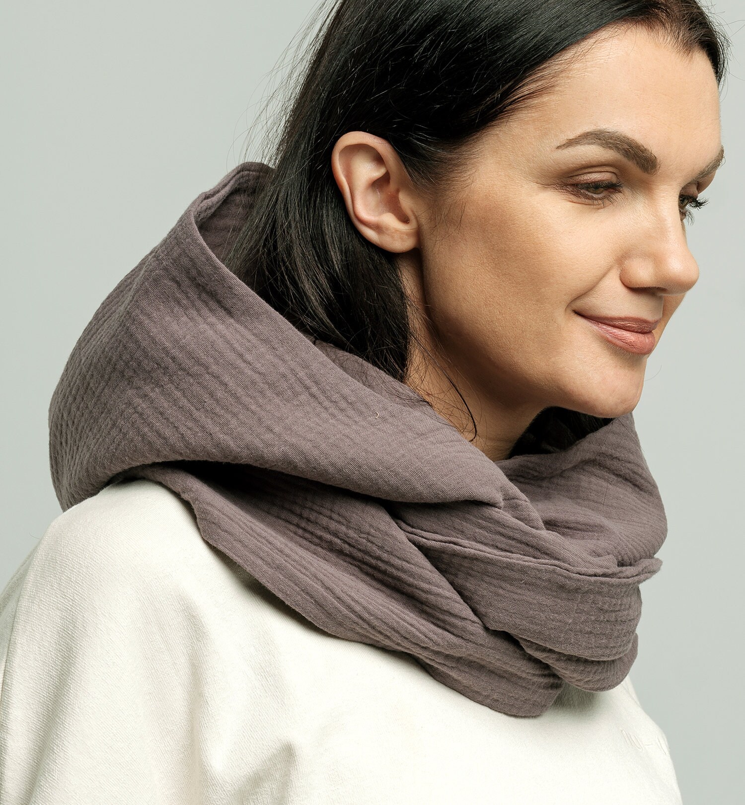 Organic Cotton Gray Hood Unisex, Gauze Muslin Cowl Scarf Men