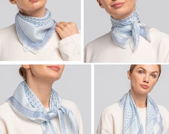 Bandana 100% Natural Pure Silk Scarf, Neck Silk Scarf, Silk Hair scarf, Luxurious Sheen Blue Scarf Stole Shawl, Big Silk Scarf Hijab